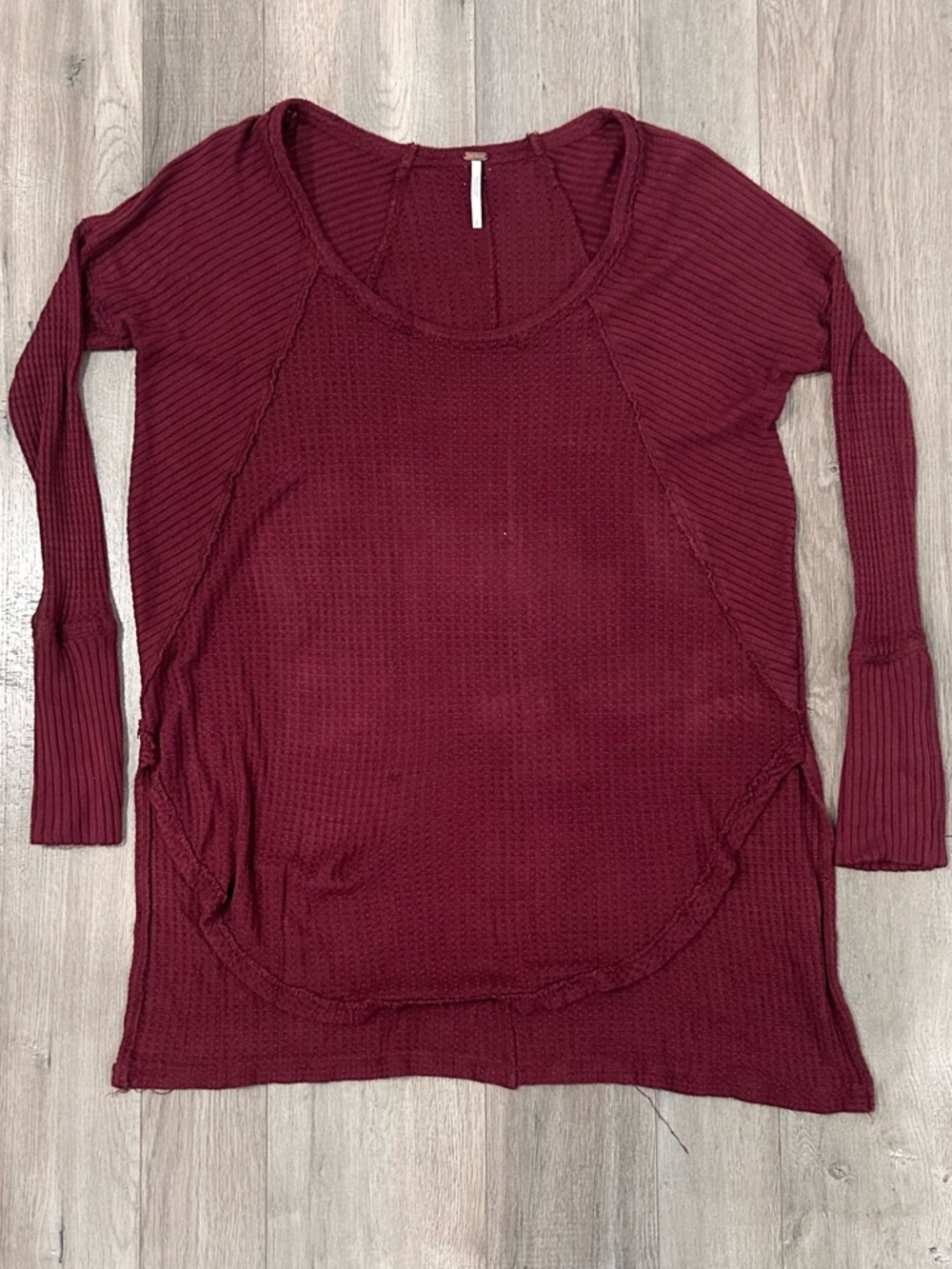 Free People Waffle Knit Scoop Neck Top - Wine